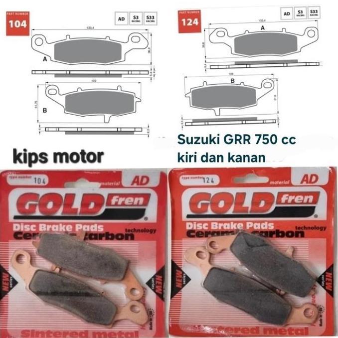 Kampas rem depan kiri kanan Suzuki GSX GSF SV 650 GSR 750 1 Gold Fren 104 & 124
