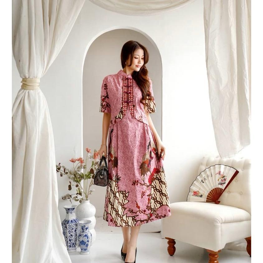 Dress Batik Cheongsam C118 Dusty Pink Jumbo