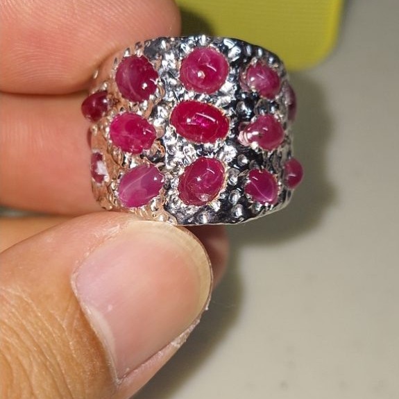 Cincin perak kombinasi ruby burma