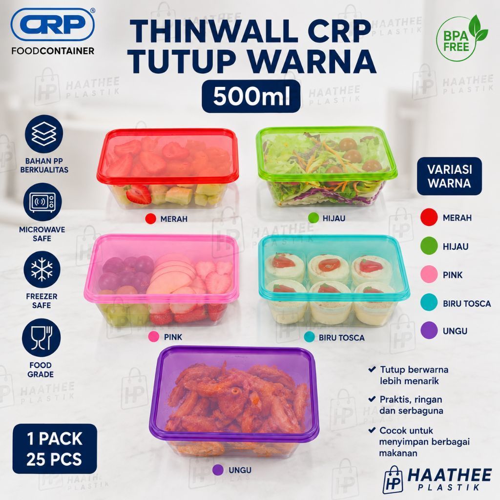 Thinwall Warna | Thinwall Tutup Warna | 500ml | 650ml | 750ml | isi 25pcs per pack | Thinwall Premiu