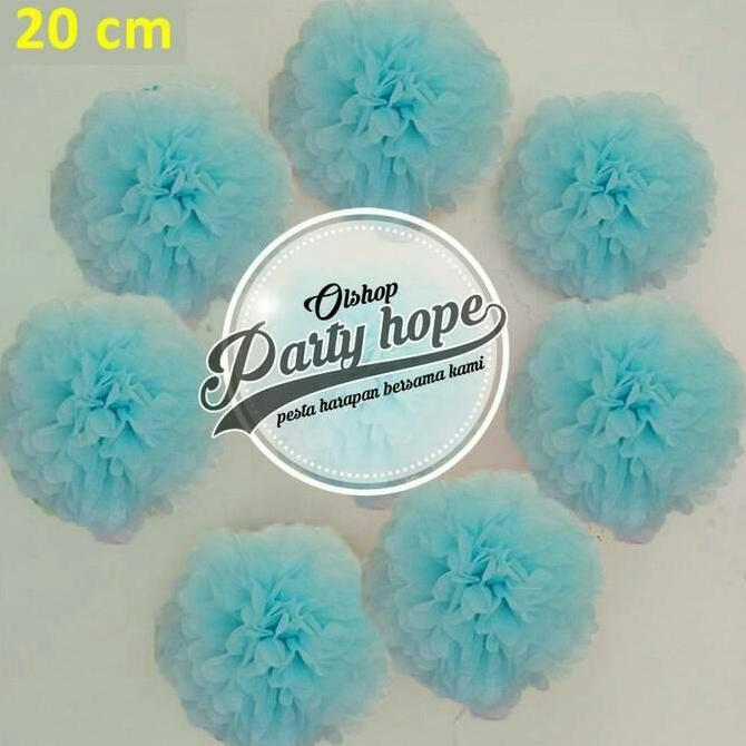 WOFL Pompom Kertas Biru Muda / Pompom Kertas 20 Cm / Tissue Paper / Pompom