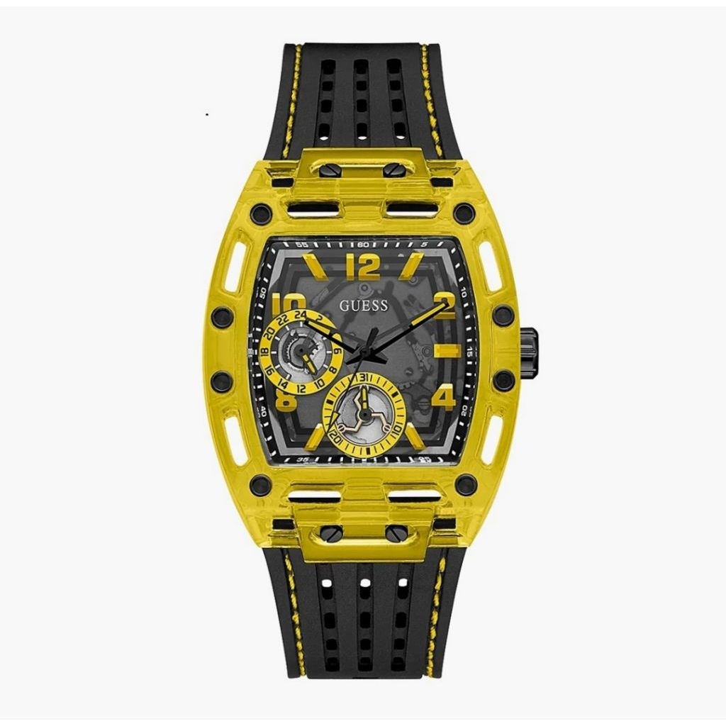 Jam tangan Guess Gw0499G2 Karet Hitam Ring Kuning Pria Original