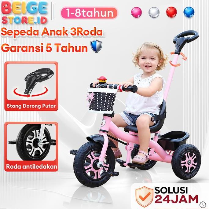 Sepeda Roda Tiga Anak 1-8 Tahun 3in1 | Tricycle Bayi & Stroller Dorong | Aman & Nyaman dengan Pagar 