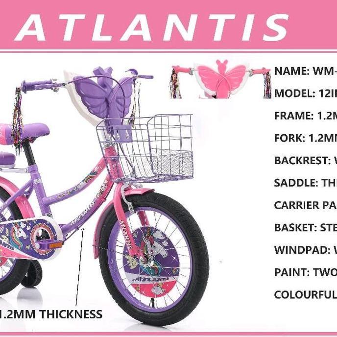 sepeda keranjang anak atlantis 12,16-18 inc unicorn