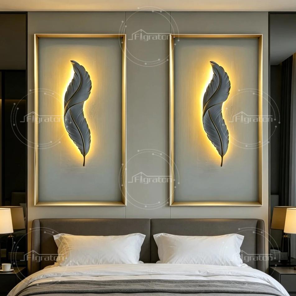 (1set isi 2 unit) Lampu Dinding Aestetik Model Bulu Angsa Dengan LED 3 warnaLampu Hias Dinding 65/90