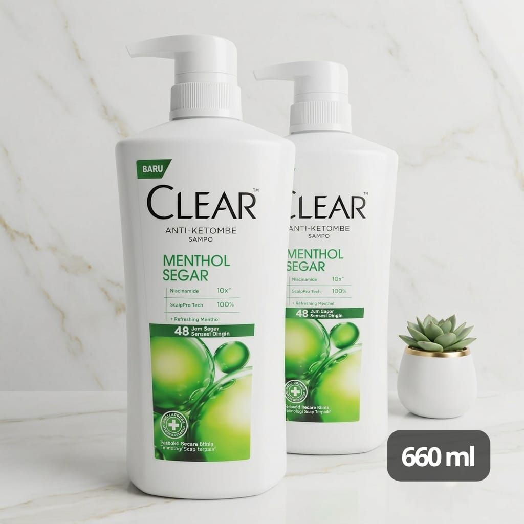 CLEAR HIJAU 660 ML | shampoo | Clear Menthol segar | kemasan ekonomis 660 ml