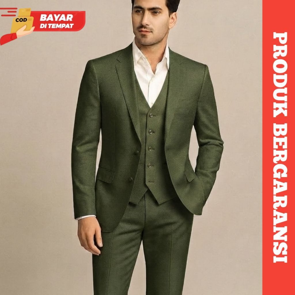 Jas Pria Hijau Army Setelan Blazer Formal Casual Slimfit Premium