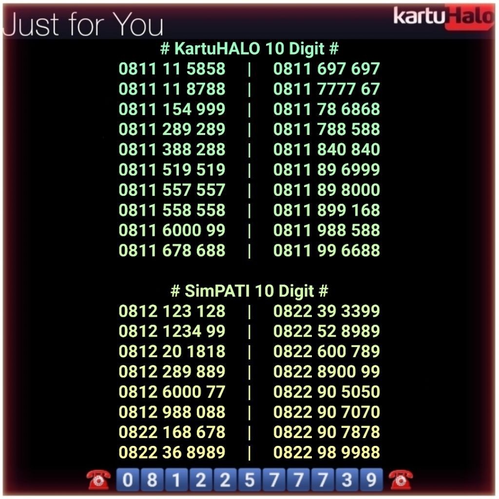 NOMOR CANTIK KARTU HALO 10 DIGIT - KARTUHALO SUPER - TELKOMSEL - INDOSAT - XL - SMARTFREN - NOMOR CA