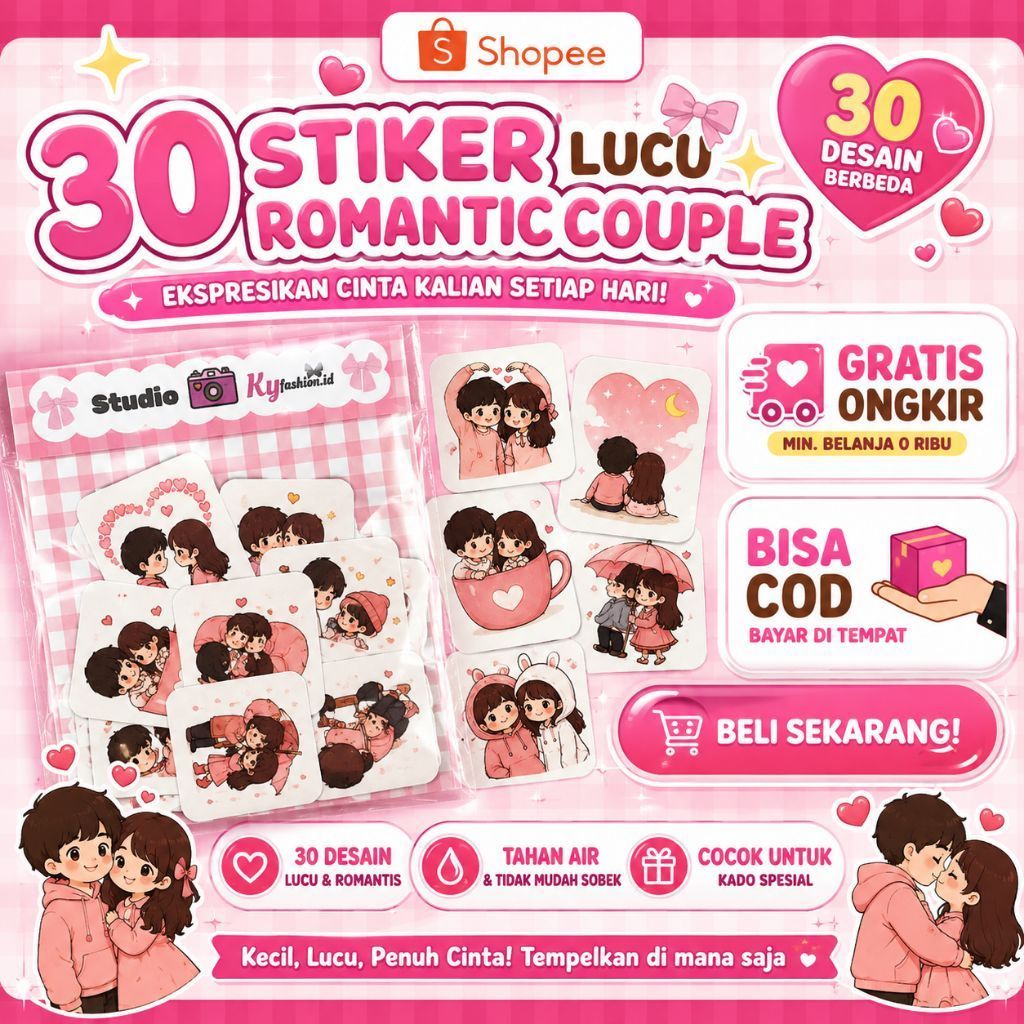 30 Stiker lucu Romantic couple Anime couple kartun romantis pink
