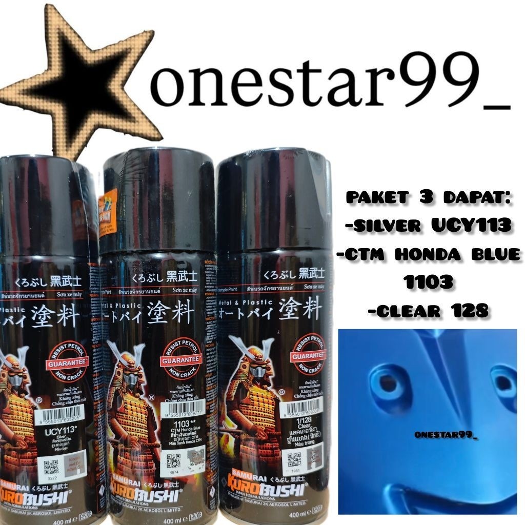Pilok Pylox Pilox Cat Samurai Paket 3 Kaleng CTM Honda Blue 1103 Biru Metalik Epoxy Surfacer UC H210