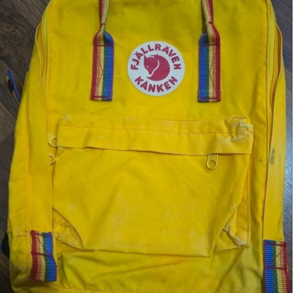 FJALLRAVEN KANKEN Mini Original Warm Yellow Classic Backpack (Preloved, good condition) Rainbow Patt