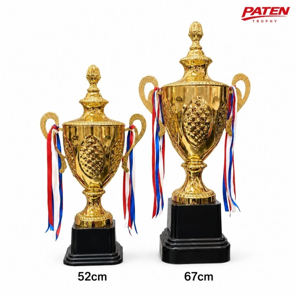 Piala Bergilir Besar Motif Ombak Gold | Trophy Juara dengan Tutup