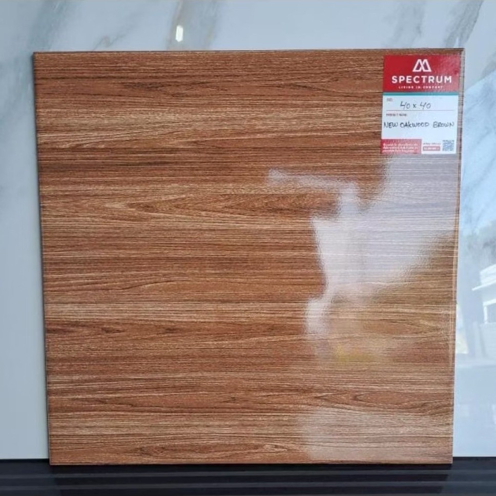 Keramik Lantai 40x40 New Oakwood Brown Glossy By Mulia