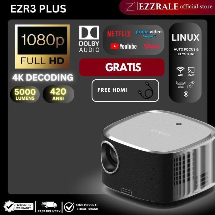 EZZRALE EZR3+ SMART PROJECTOR 420 ANSI  LINUX OS NETFLIX CERTIFIED