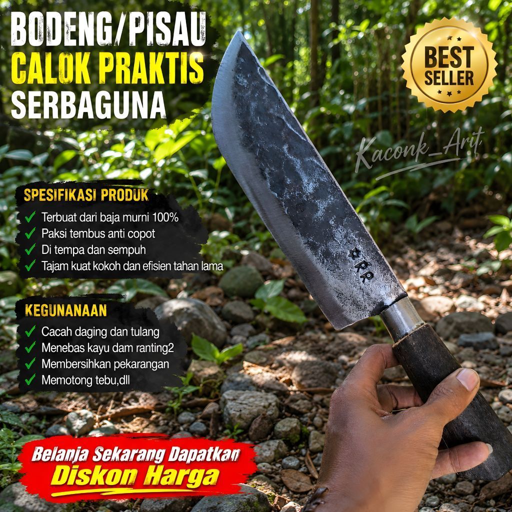 Pisau Calok Madura Multifungsi Baja Murni paksi tembus anti copot