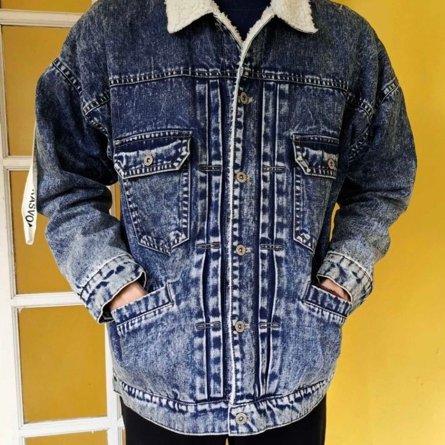Jacket Denim Vintage Trucker Sherpa Ukuran L