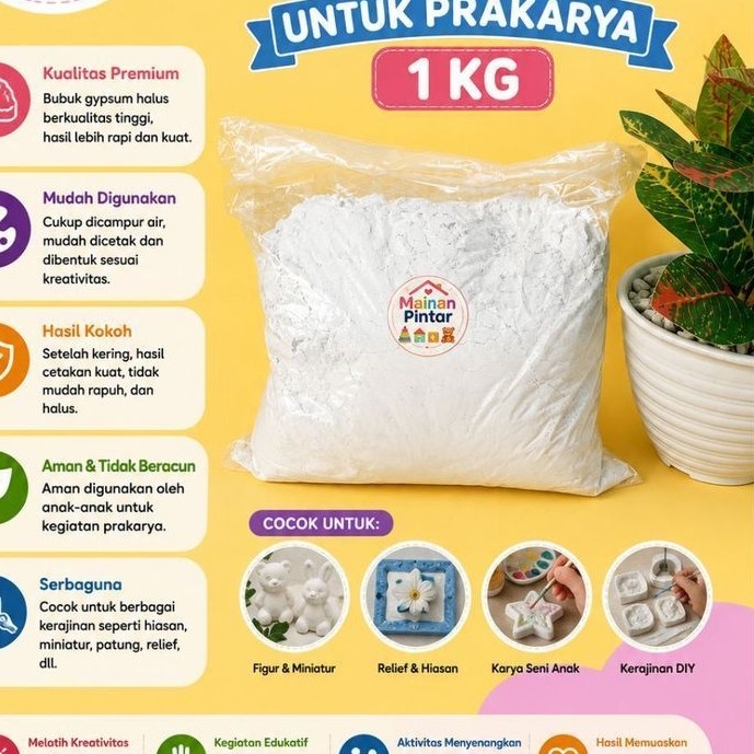 Bubuk Gypsum 1 KG untuk Prakarya | Gypsum Casting | DIY Kerajinan