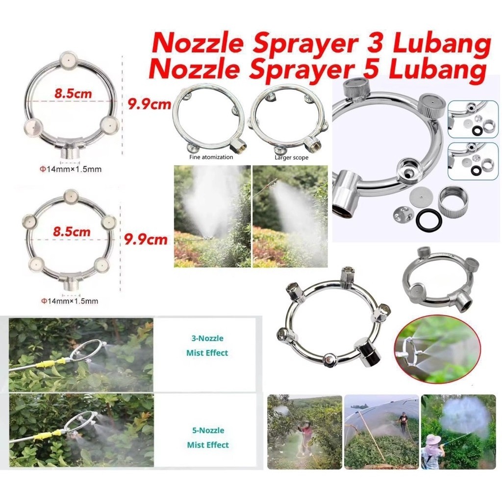 Nozzle Sprayer 5 Lubang Kepala Sprayer Kabut Halus 5 Mata Melingkar Irigasi Taman Round Sprayer