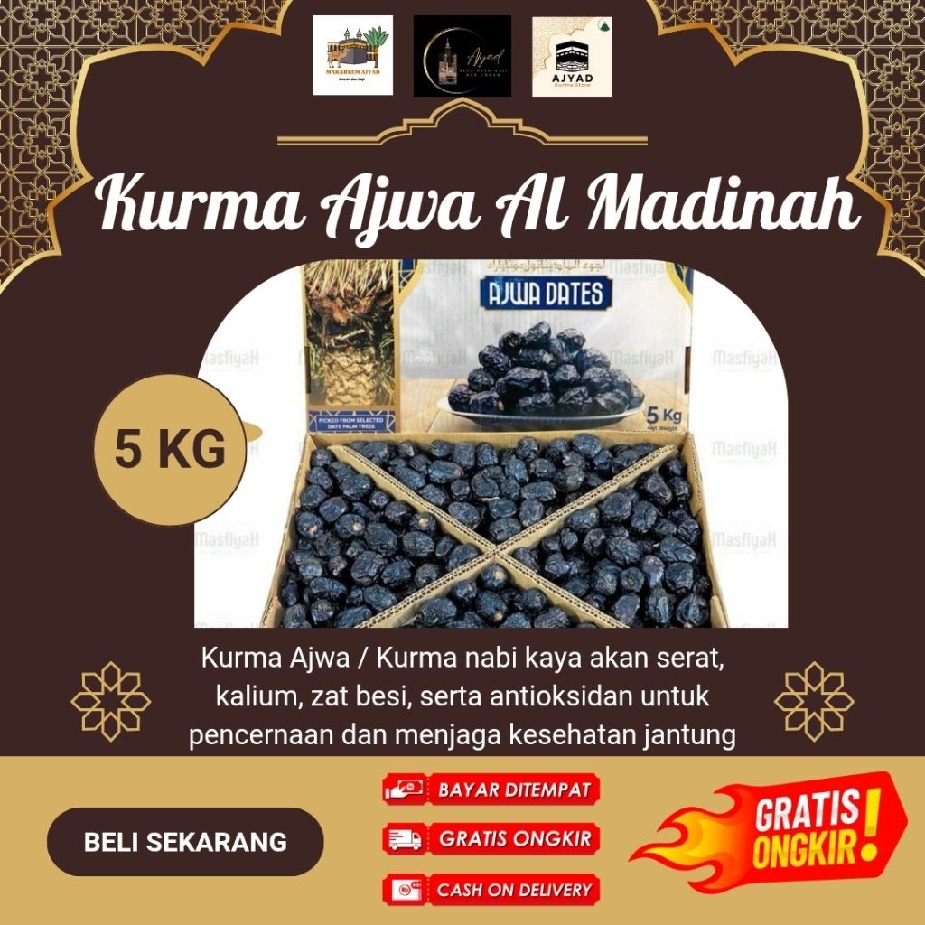 Kurma Ajwa Al Madinah JUMBO 5 kg dus | Ajwa kurma Nabi 5 kg dus