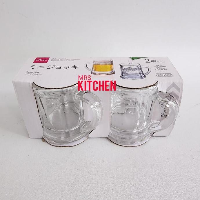 MINI GLASS MUG 50ML SET OF 2 GELAS KACA SLOKI KECIL MINI GLASS BEER SOJU WITH HANDLE ISI 2 DAISO