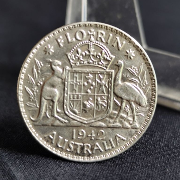 koin perak kuno asli 1 florin george VI 1942