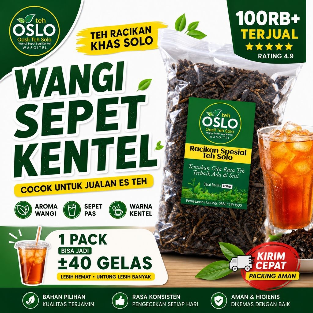 Teh Oslo Racikan Spesial Khas Solo Untuk Jualan Es Teh Wangi Sepet Kentel 120gr Biang Teh Solo