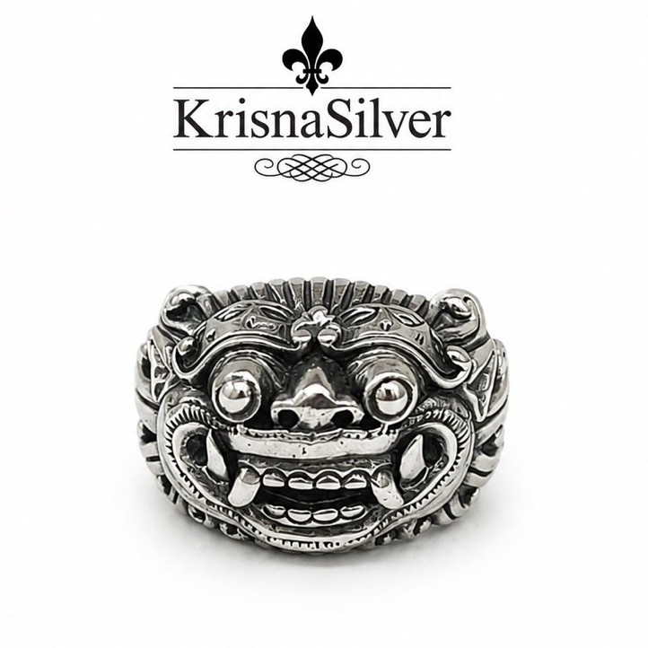 Cincin Ring Perak silver Ukir Barong Rangda Lebar Asli 925 Pria Laki Keren Custom