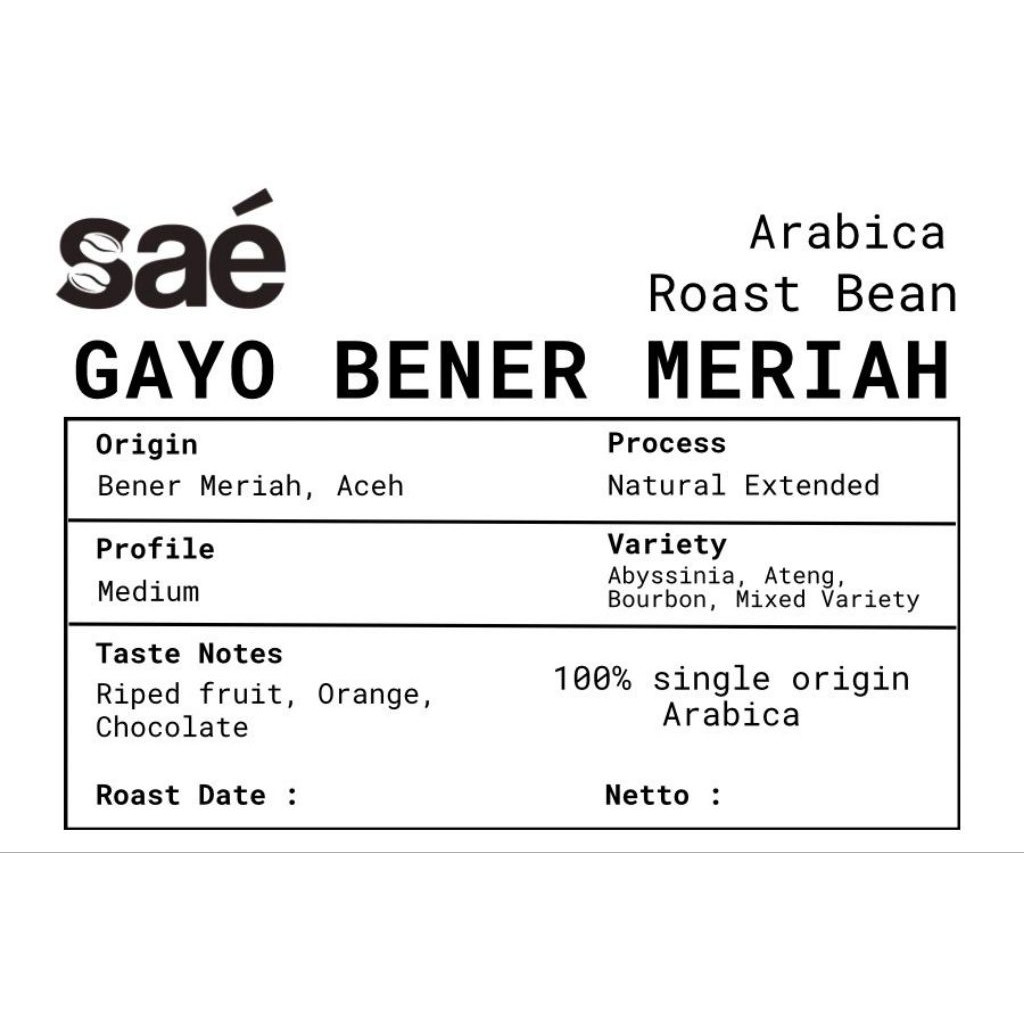 ARABIKA "GAYO BENER MERIAH" NATURAL-EXTENDED