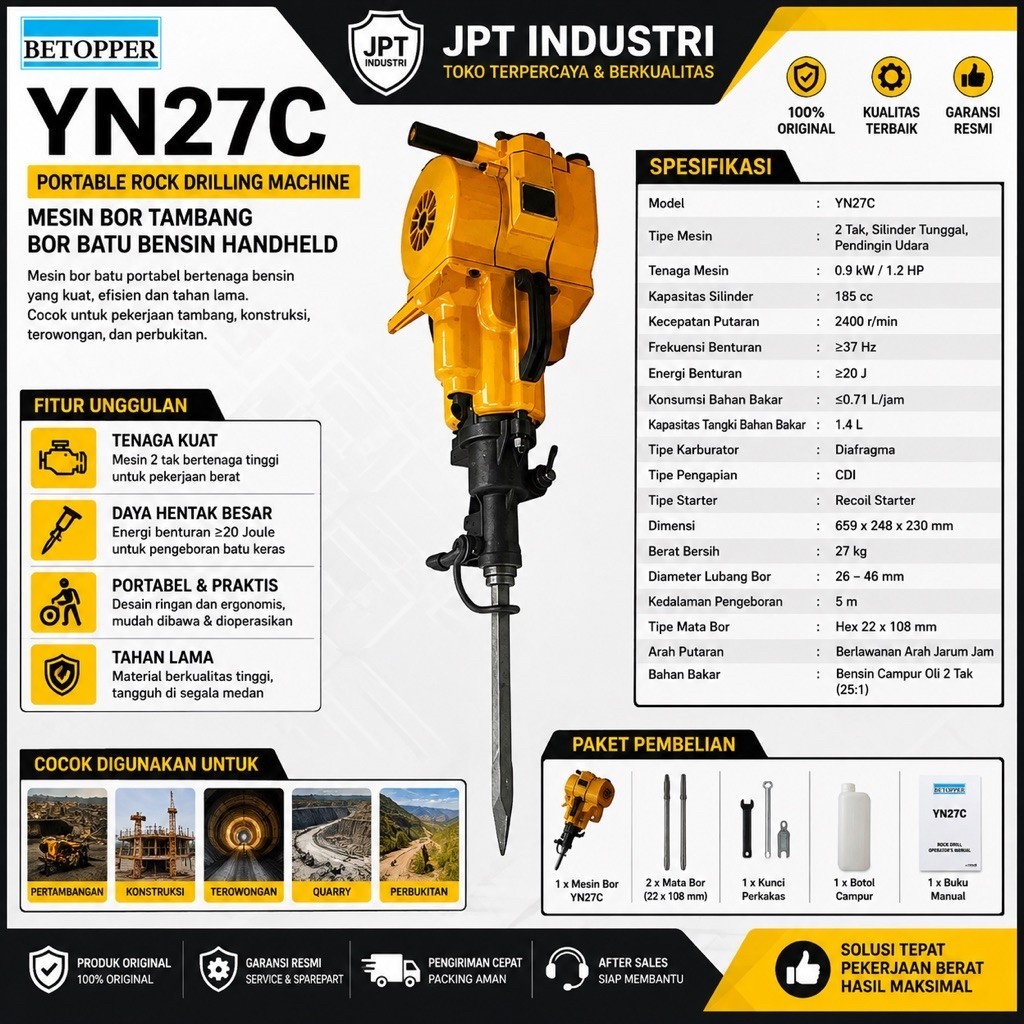 Mesin Bor Tambang YN27C Portable Rock Drilling Machine | Mesin Bor Batu Bensin Handheld