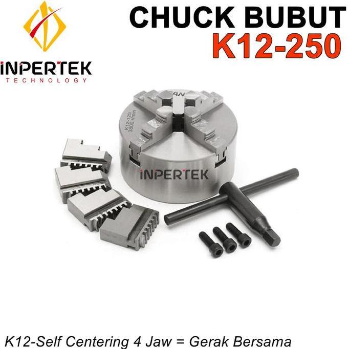 ZISIMAHE Chuck Bubut 10" 4 Jaw K12-250 Claw 10 Inch Cekam Kaki 4 Self Centering