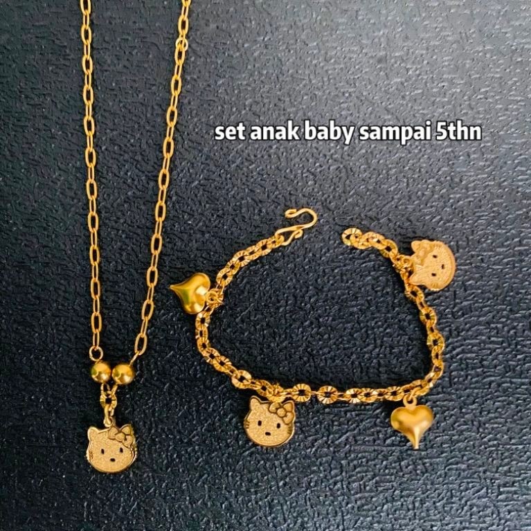 set anak  Asli Titanium lapis emas 23karat anti luntur