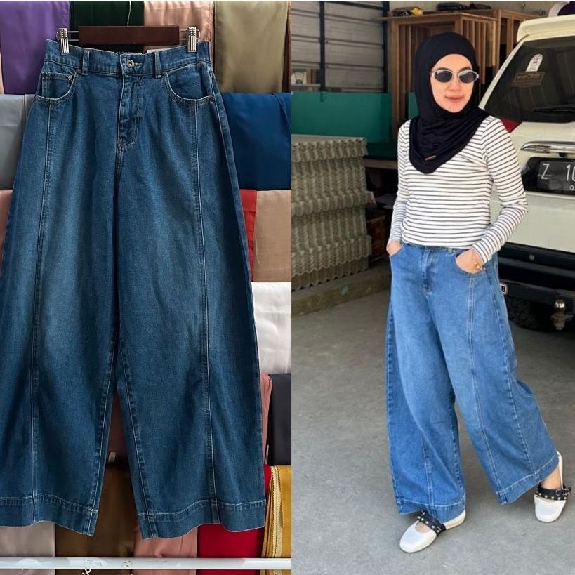 Celana geela barrel jeans-Celana wanita(Defect)