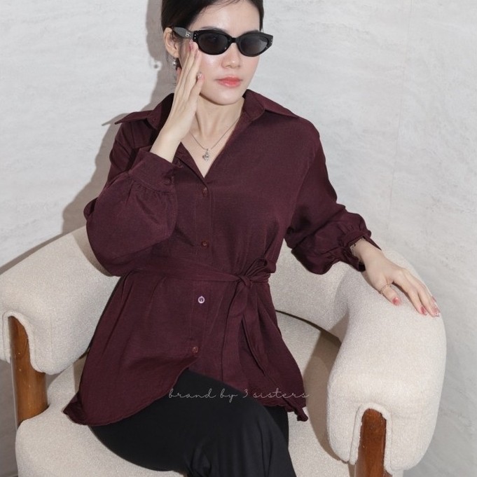3sisters - Atasan Kemeja Belt Premium Fashion Blouse Muslim Wanita