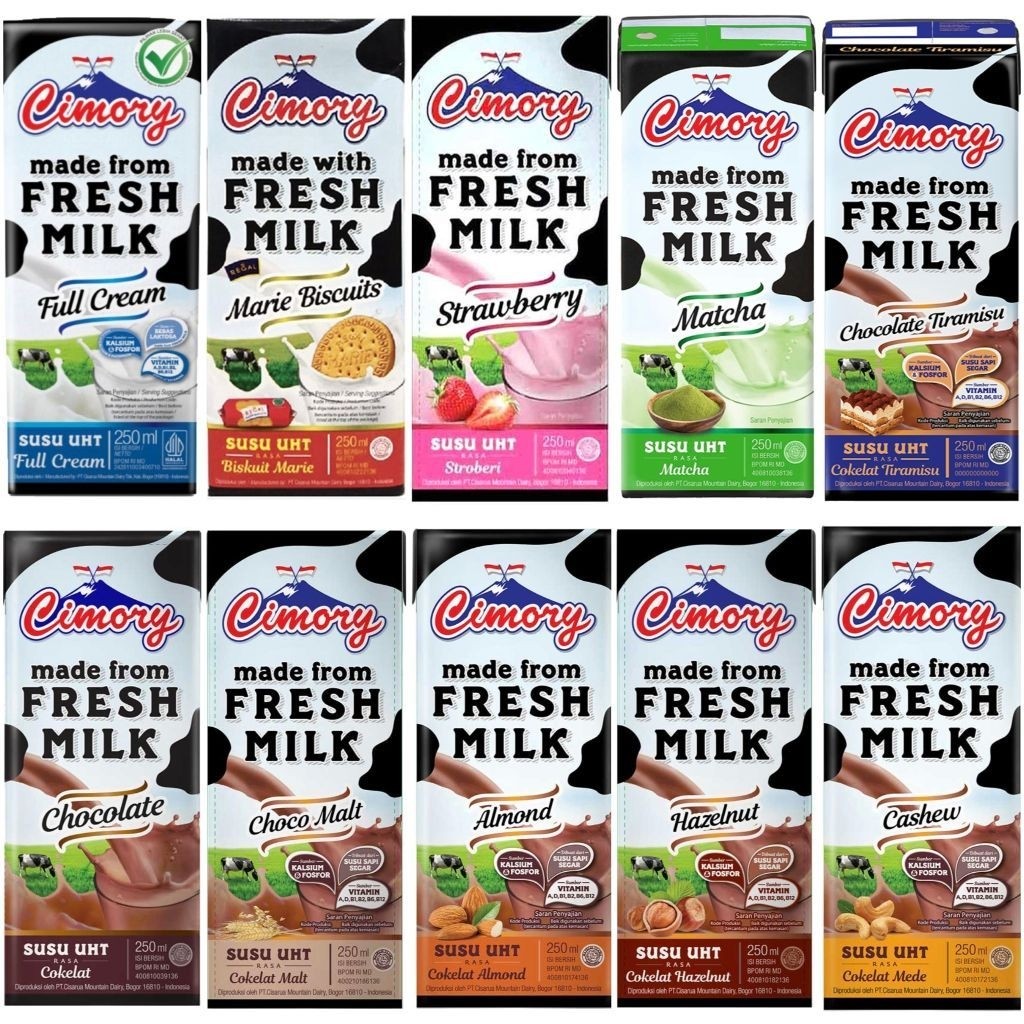 CIMORY UHT Fresh Milk 9 rasa baru choco peanut butter tiramisu caramel cokelat hazelnut cashew almon