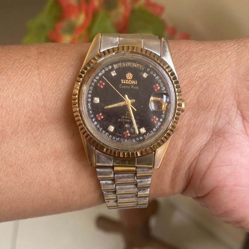 TITONI Cosmo King Automatic Vintage Day Date 25 Jewels Dim 36mm Lug 20mm