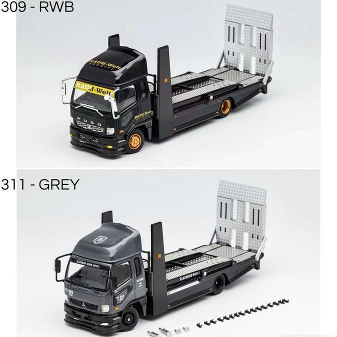 GCD 1/64 Mitsubishi Fuso Double Decker Transport Truck RWB Livery Grey Diecast