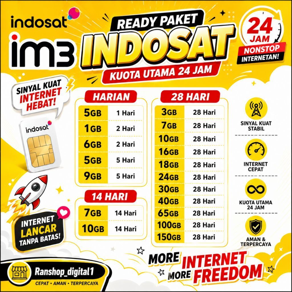 Tanpa Cek nomor Paket data Indosat Freedom Internet Indosat 150GB 100GB 40GB, Full Nasional seluruh 