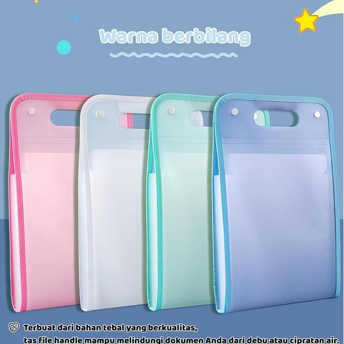 Weex- ] Tas File Handle Tas Dokumen File Antiair A4 Folder Rna Transparan Anti Air Multi Layer Folde