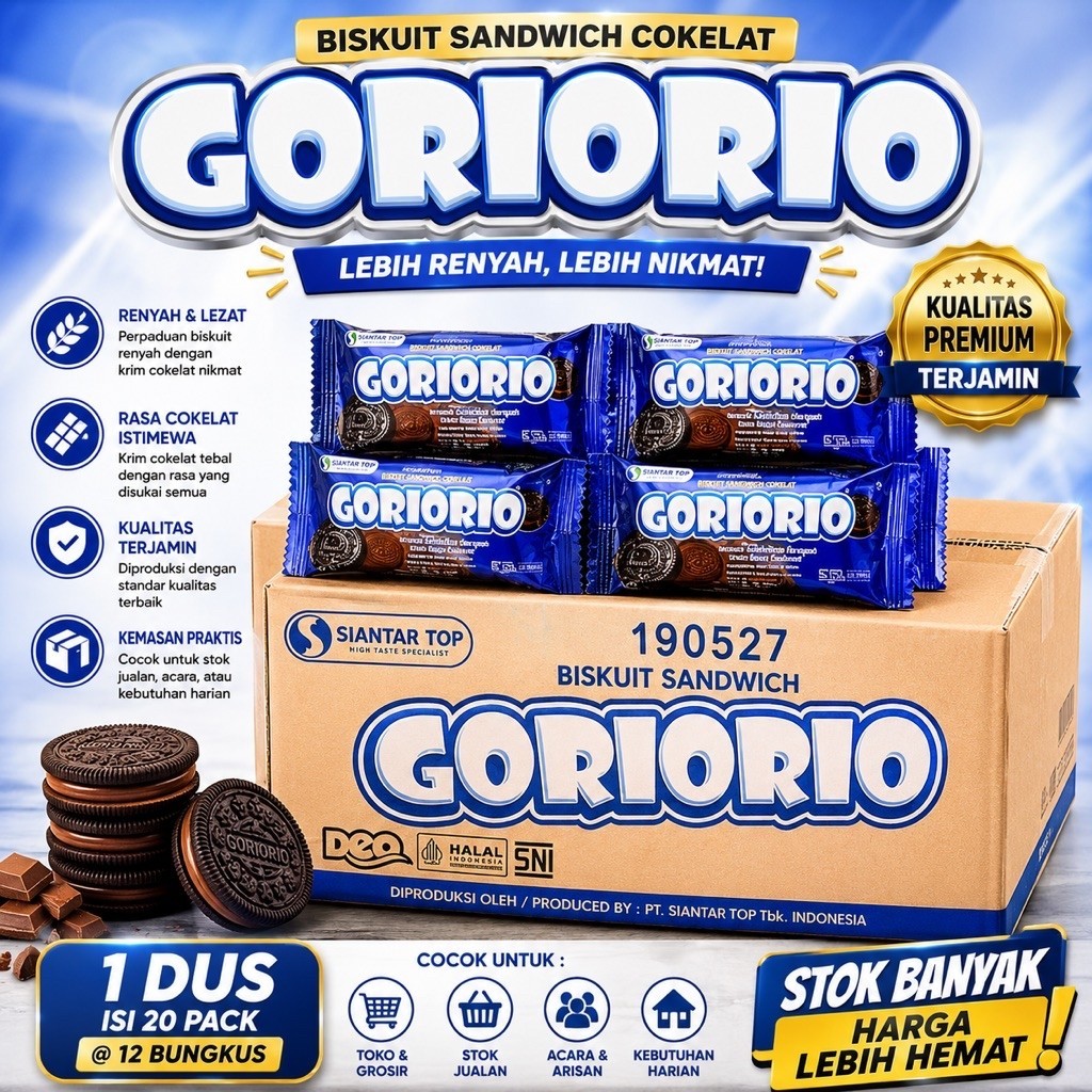 (1 Dus) Biskuit Sandwich Goriorio Rasa Vanilla dan Coklat