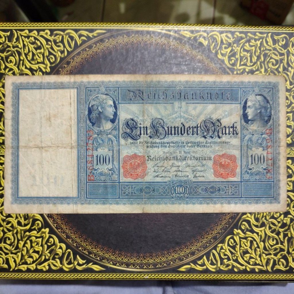 Uang Kekaisaran Jerman 100 mark 1910 vf stempel merah