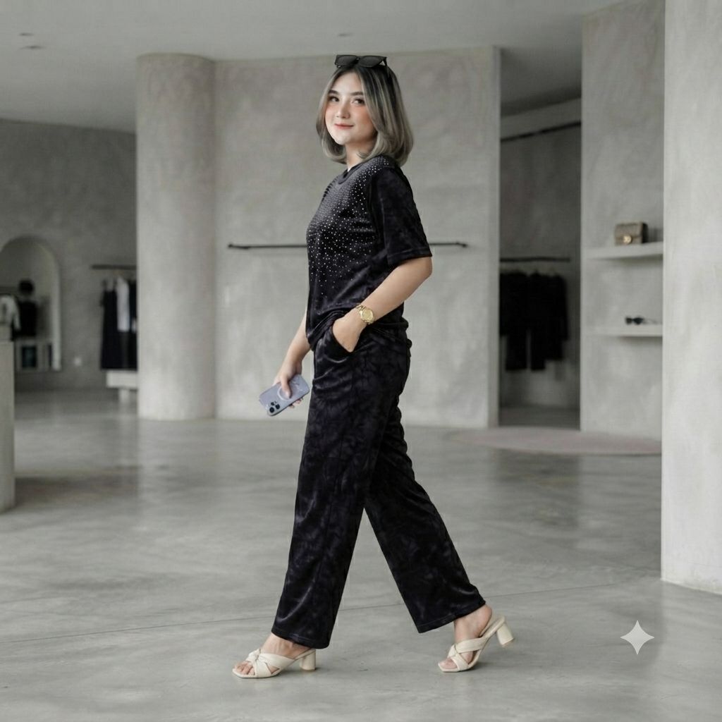 setelan bludru /setcel bludru velvet tabur payet mote