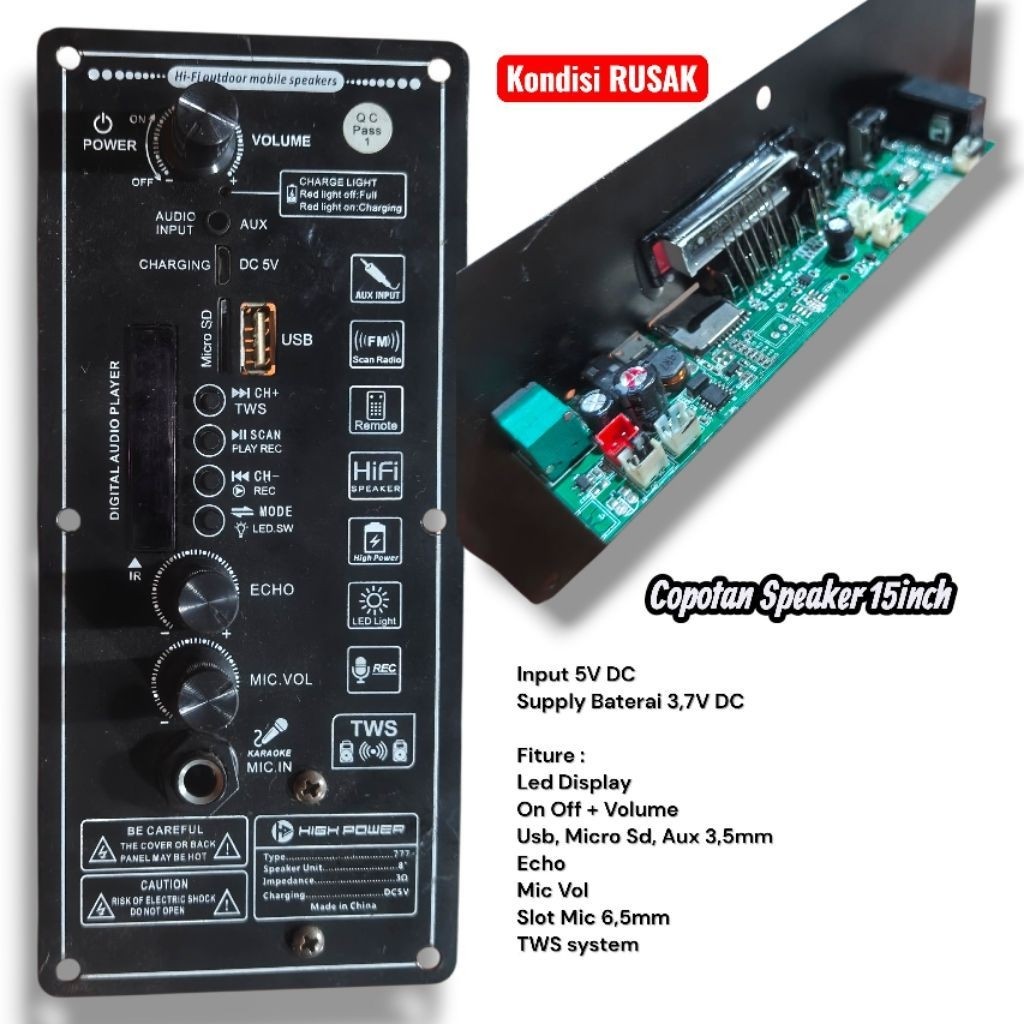 Modul Speaker Portable High Power 15 B Rusak Perlu Service