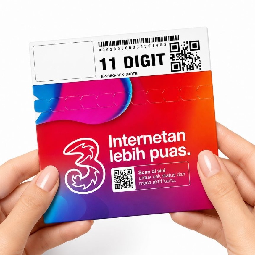 Kartu Perdana Tri 11 Digit Kosongan, Segel, Exp. 30 Nov 2026, Kartu Prabayar 4G/5G