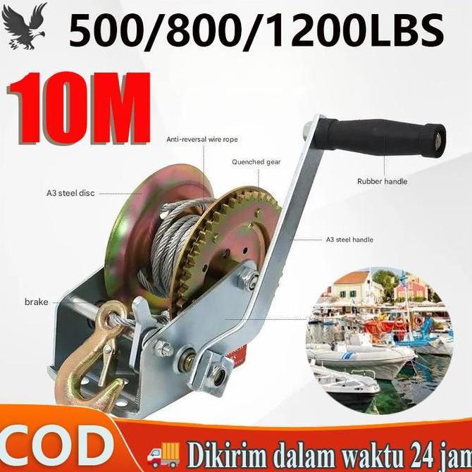 OVMIDEX COD500/800/1200LB Hand Winch 10M/Wire Rope Hand Winch Hand WinchHand Winch/Boat Winch/ /Wire