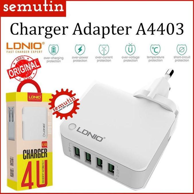 CHARGER ADAPTER LDNIO A4403 ORIGINAL / KEPALA CHARGER TRAVEL USB PORT WALL ANT79