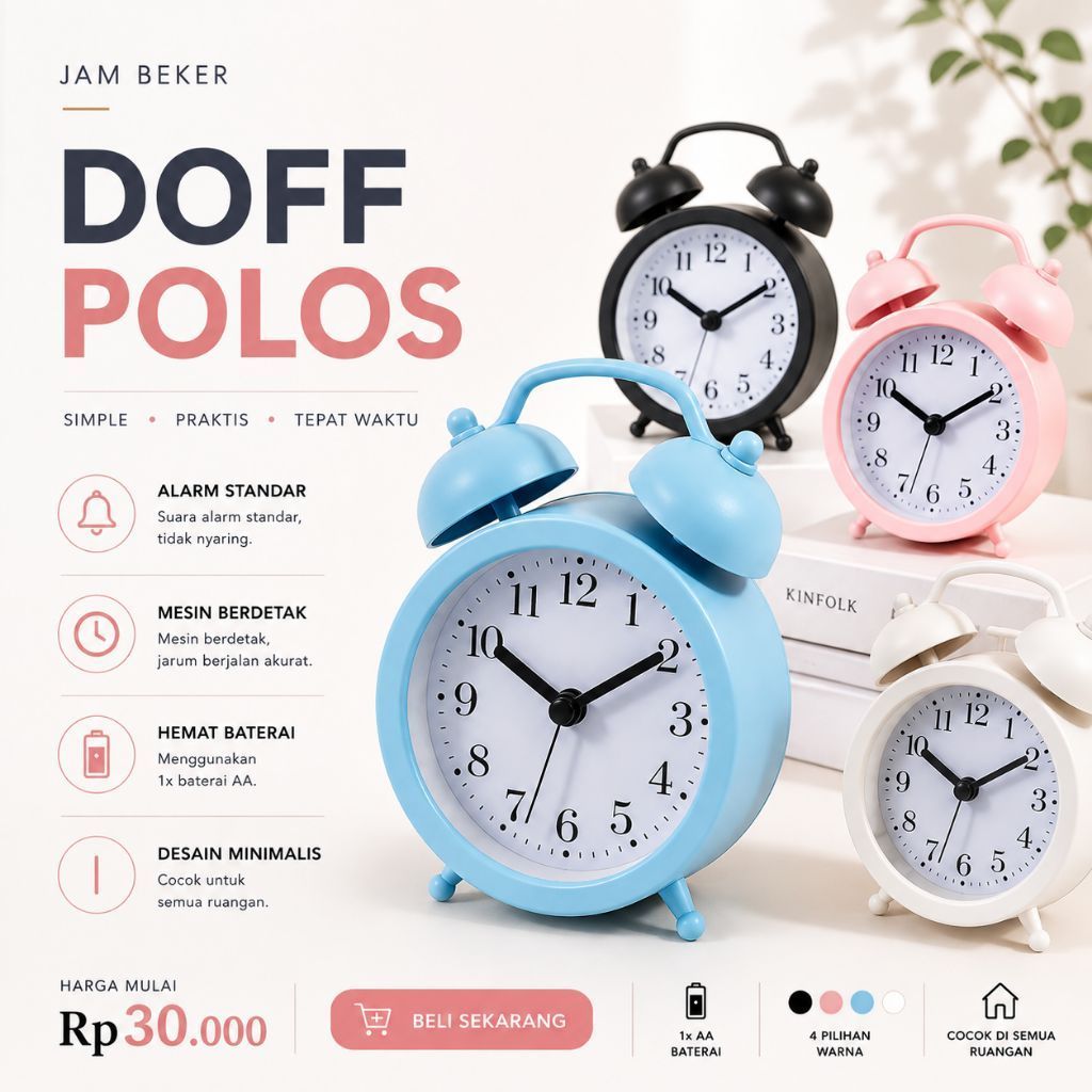 Jam Weker Alarm Aesthetic JX-8028 / Jam Meja Analog Mini 8cm / Jam Beker Bunyi Nyaring Kado Unik