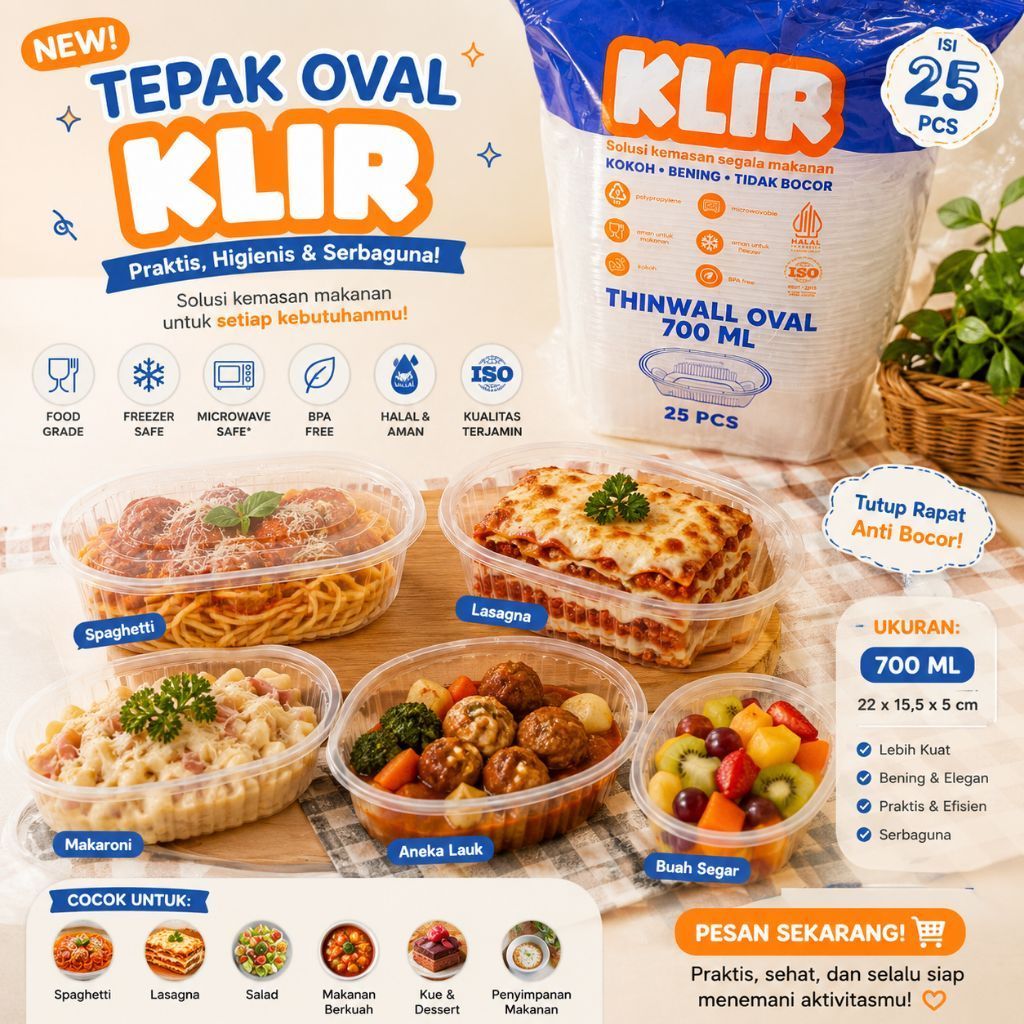 [JJP] isi 25pcs Klir thinwall oval 750ml / thinwall oval / thinwal 750ml / thinwall tebal klir