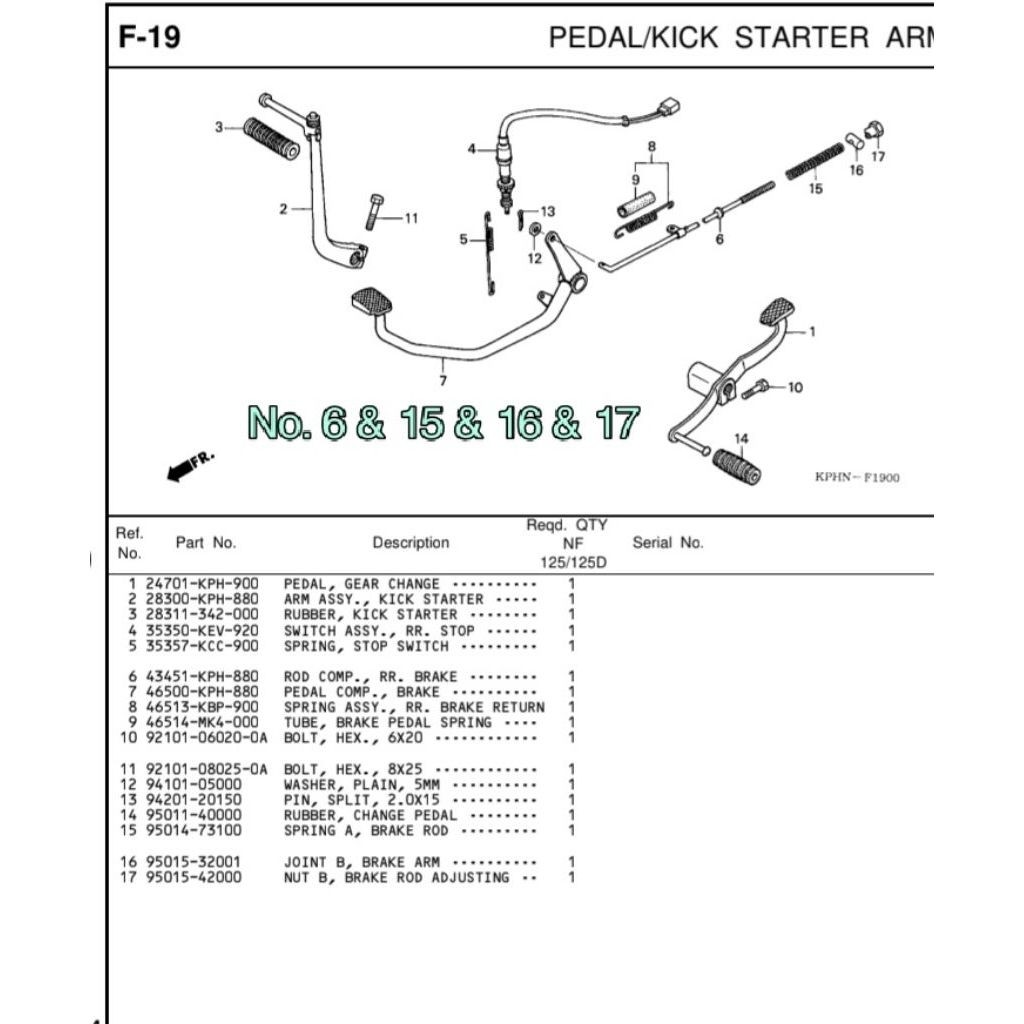 Rod comp RR brake, Spring A brake rod, Joint brake arm plus Mur penyetel untuk motor Karisma & Supra