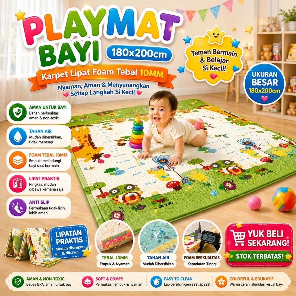 Doritoki X Didibear SNI Matras Lipat Bayi 180x200cm Playmat Lipat Foam Karpet Anak Tikar Foam Bahan 