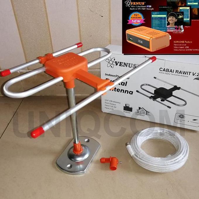Paket Antena TV Digital Venus Cabai Rawit V2 + STB DVBT2 Venus Mini